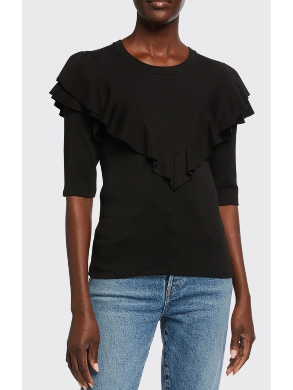 Veronica Beard Jeans Black Elbow-Sleeve Layered Ruffle Top XL